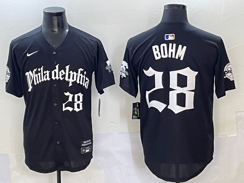 Men's Philadelphia Phillies Alec Bohm Black Replica Player Jersey baseball jersey product view 1