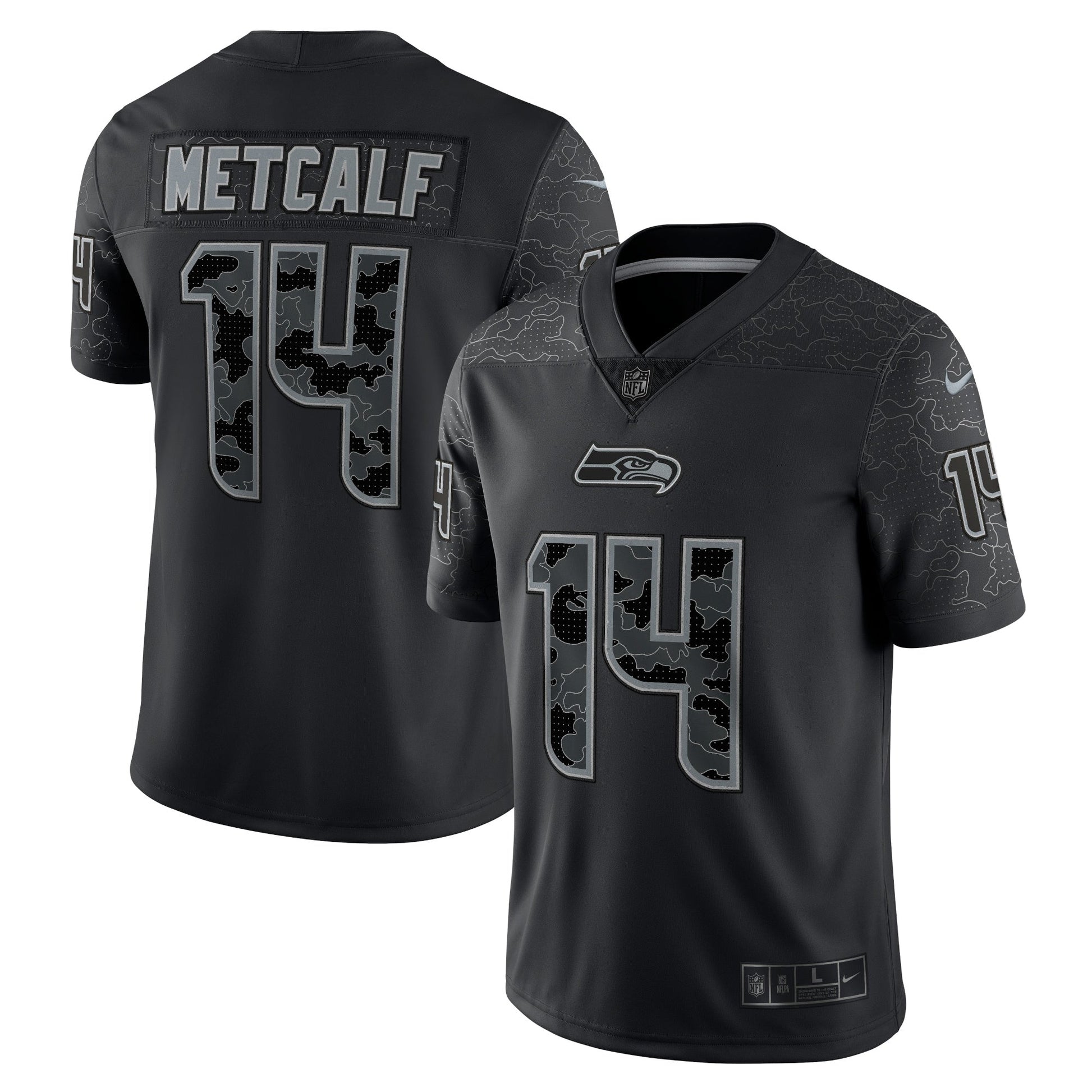 DK Metcalf Seattle Seahawks RFLCTV Limited Jersey - Black football jersey product view 1
