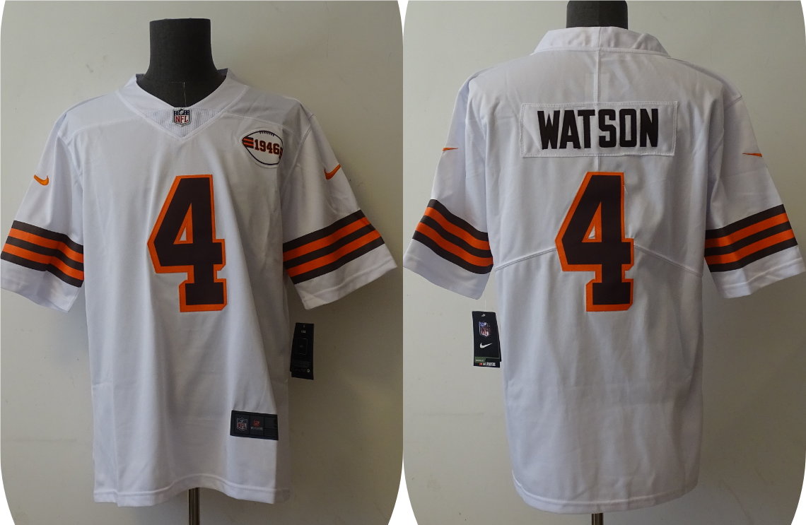 Men's Cleveland Browns Deshaun Watson #4 White 1946 Collection Alternate Vapor Limited Jersey1 football jersey product view 1