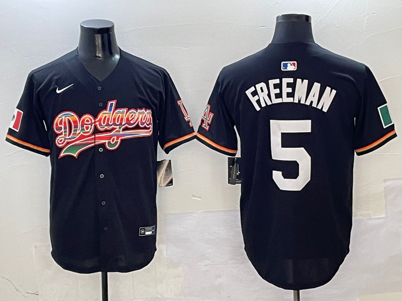 Men's Los Angeles Dodgers Freddie Freeman #5 Black Team Game Jersey baseball jersey product view 1