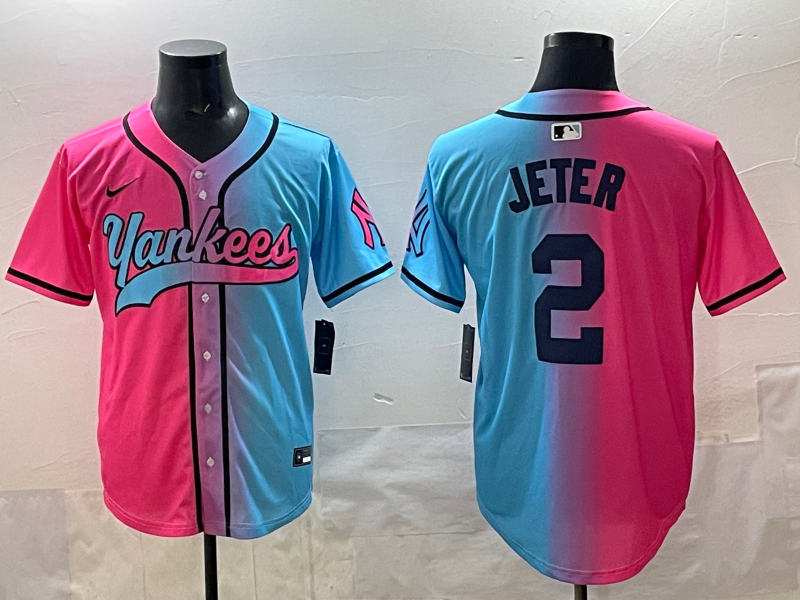 Men's New York Yankees Derek Jeter Pink/Blue Player Jersey baseball jersey product view 1