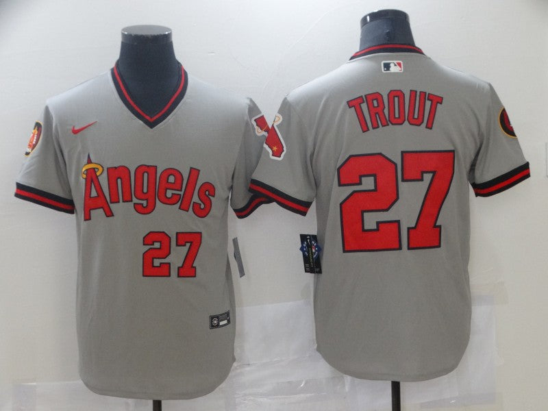 Men's Los Angeles Angels Mike Trout MLB Gray Printed Baseball Jersey baseball jersey product view 1