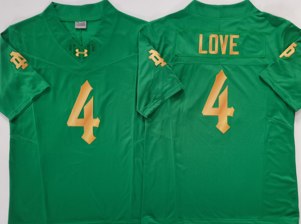 Jeremiyah Love Notre Dame Fighting Irish Custom Jersey - Green sports jersey product view 1