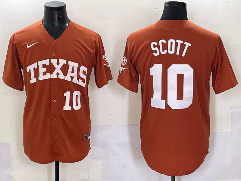 Men's Texas Longhorns Mia Scott #10 Brown Limited Player Jersey sports jersey product view 1