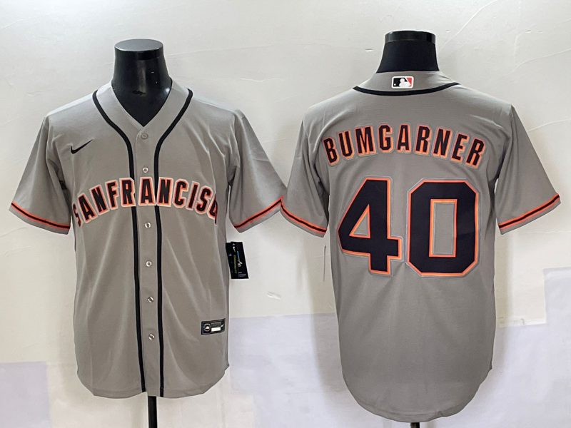 Men's San Francisco Giants Madison Bumgarner #40 Gray Replica Player Jersey baseball jersey product view 1