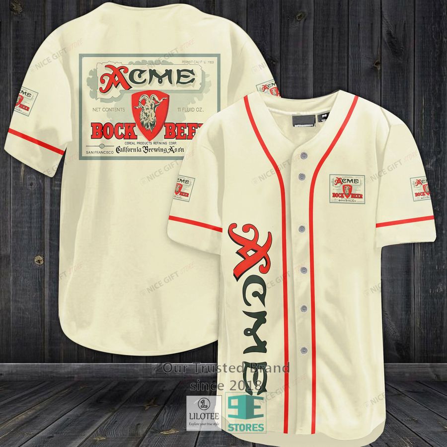 Acme Bock Beer Baseball Jersey Unisex T-shirt, Sweatshirt, Hoodie, Long Sleeve Tee - T-Shirt, Sweatshirt, Hoodie
