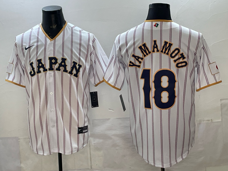 Men's Japan Baseball Yoshinobu Yamamoto #18 White 2026 World Baseball Classic Home Stadium Jersey baseball jersey product view 1