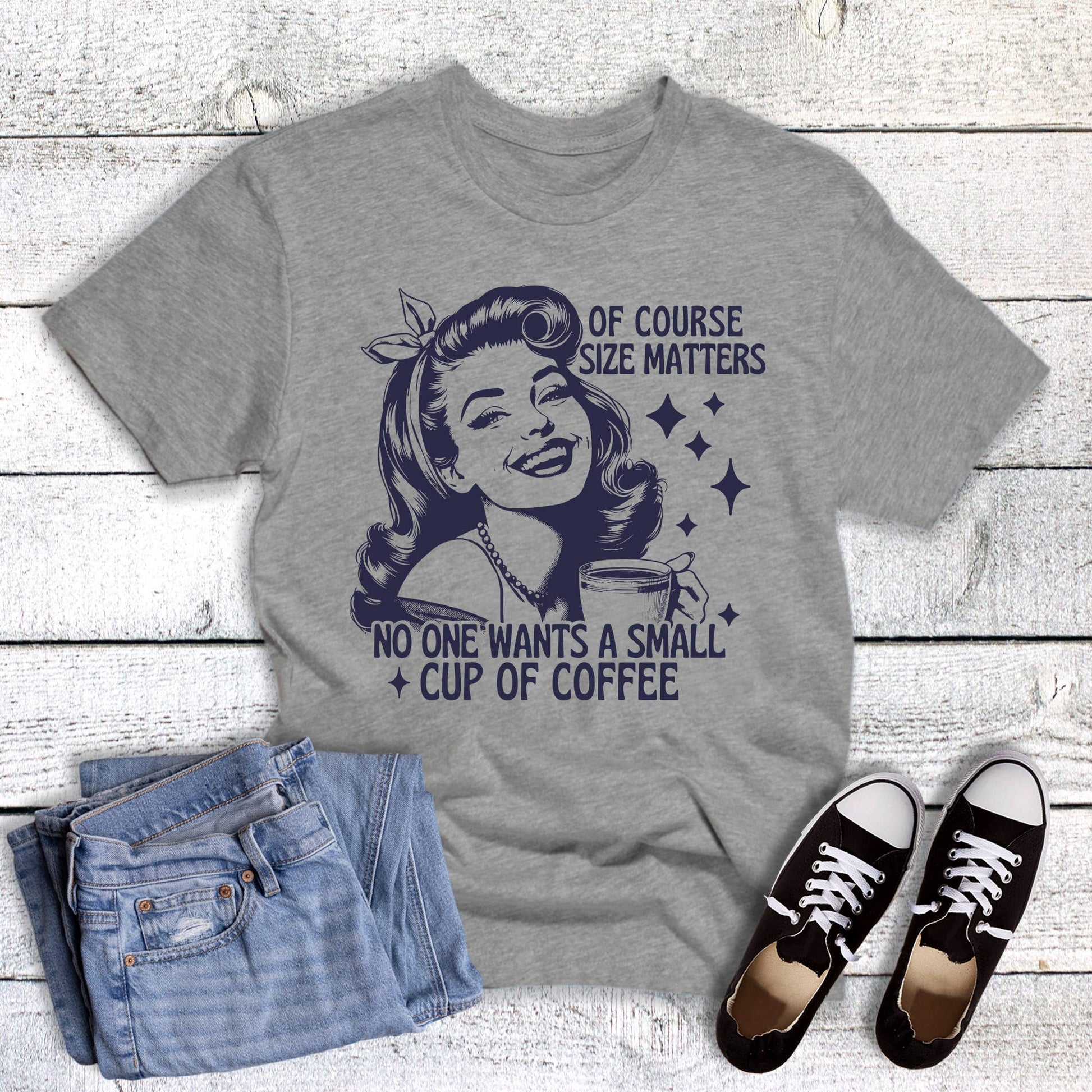 Funny Size Matters Coffee Graphic Tee Unisex T-shirt, Sweatshirt, Hoodie, Long Sleeve Tee - T-Shirt, Sweatshirt, Hoodie