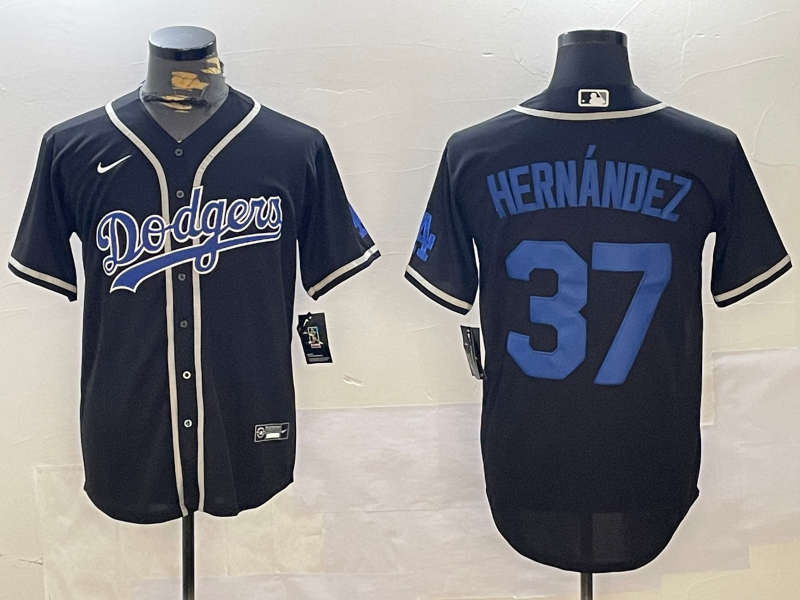 Men's Los Angeles Dodgers Teoscar Hernandez #37 Black Replica Player Jersey1 baseball jersey product view 1