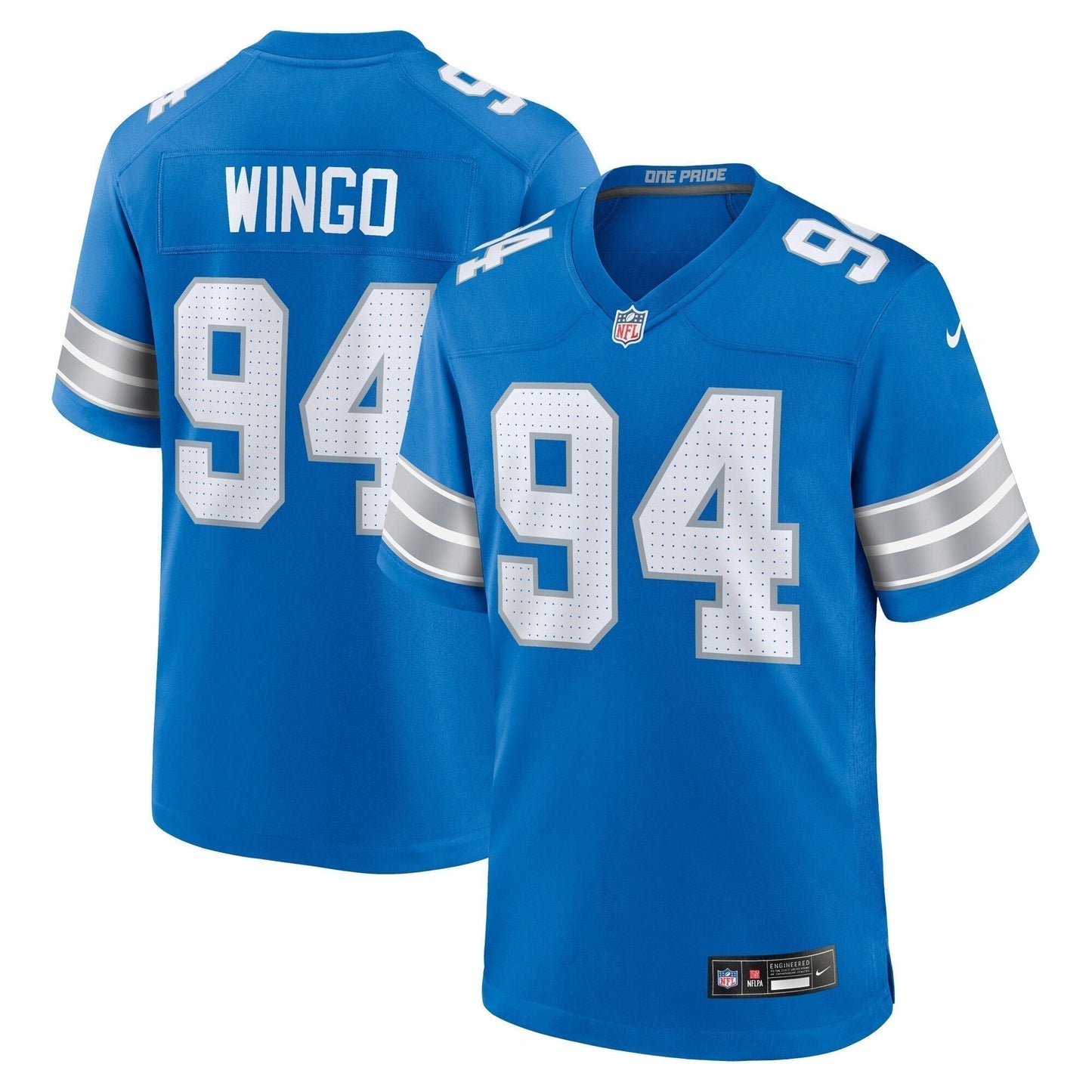 Mekhi Wingo Detroit Lions Team Game Jersey - Blue football jersey product view 1