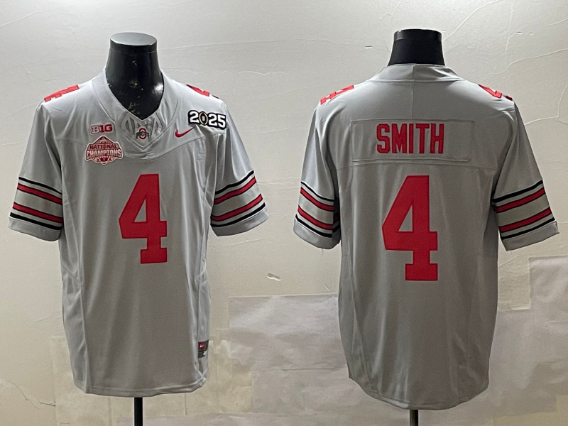 Men's Ohio State Buckeyes Jeremiah Smith #4 Gray 2025 CFP Final National Champions Patch F.U.S.E. Jersey sports jersey product view 1