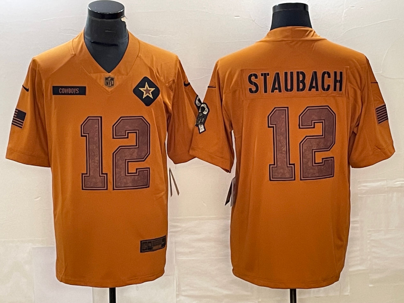 Men's Dallas Cowboys Roger Staubach #12 Brown 2023 Salute To Service Retired Player Limited Jersey1 football jersey product view 1