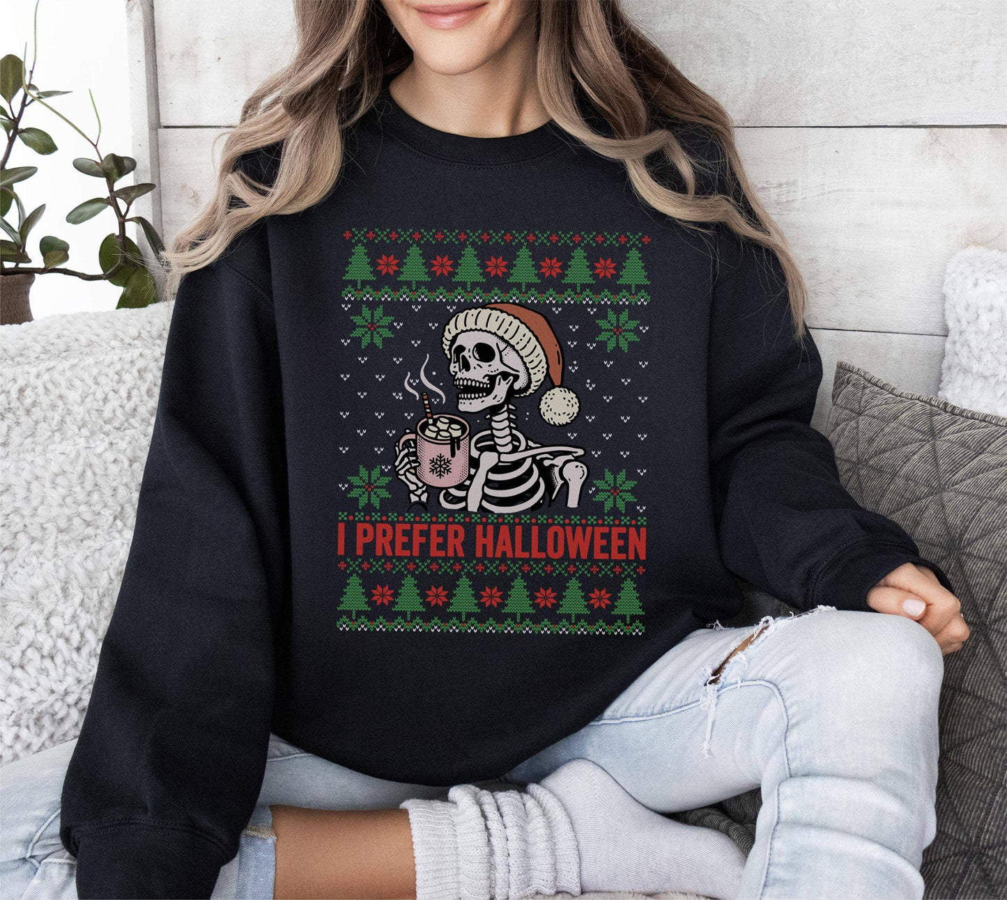 Halloween Christmas Mashup Ugly Xmas Sweater Unisex T-shirt, Sweatshirt, Hoodie, Long Sleeve Tee - T-Shirt, Sweatshirt, Hoodie