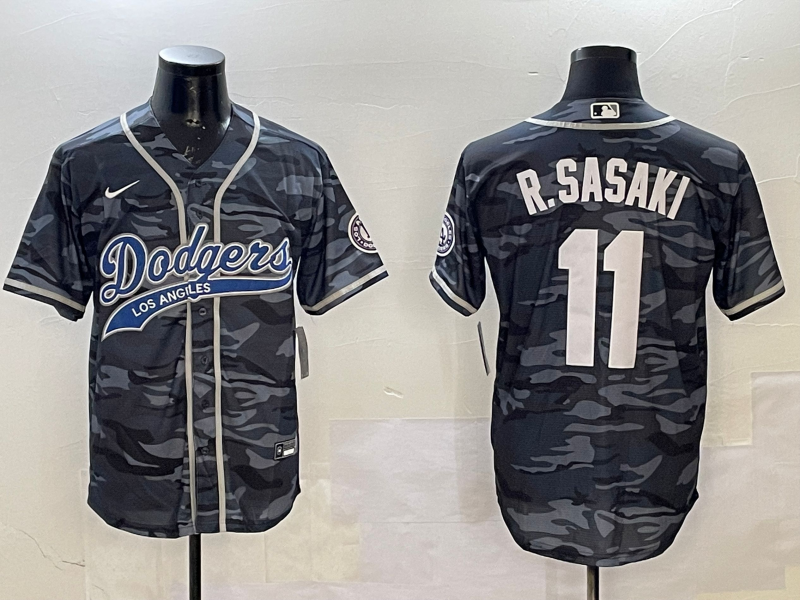 Men's Los Angeles Dodgers Roki Sasaki #11 Grey Camouflage Player Jersey baseball jersey product view 1