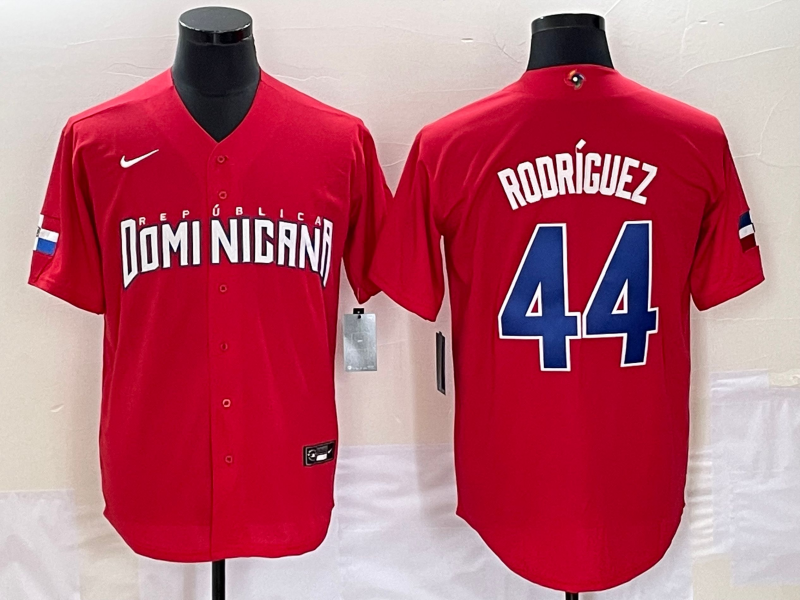 Men's 2023 World Baseball Classic Julio Rodriguez Dominican Republic Red Jersey baseball jersey product view 1