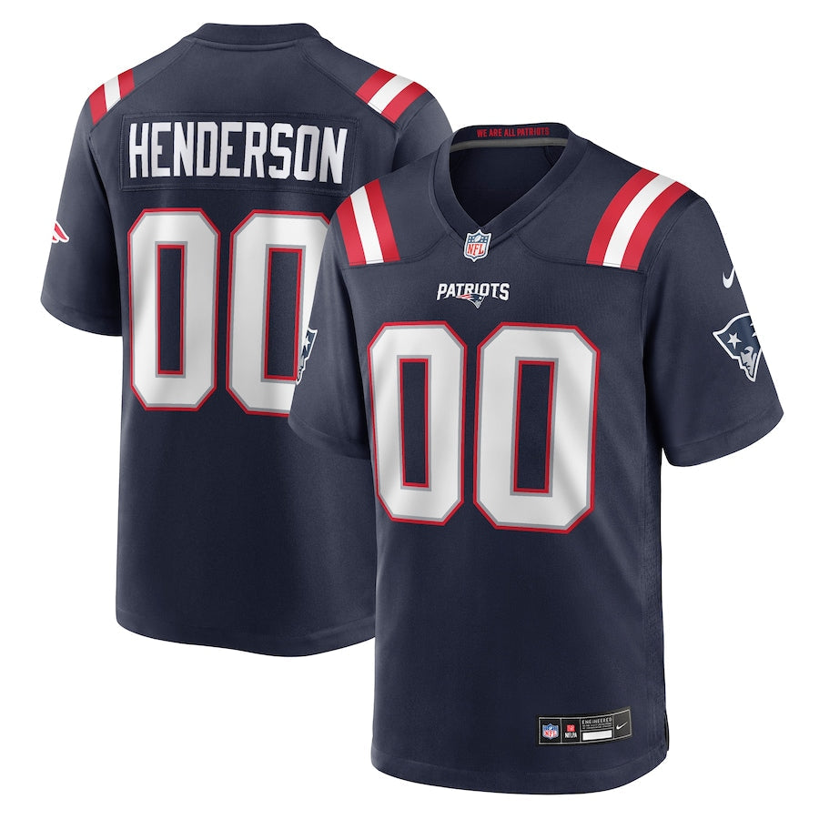 New England Patriots TreVeyon Henderson Navy 2025 NFL Draft Game Jersey football jersey product view 1