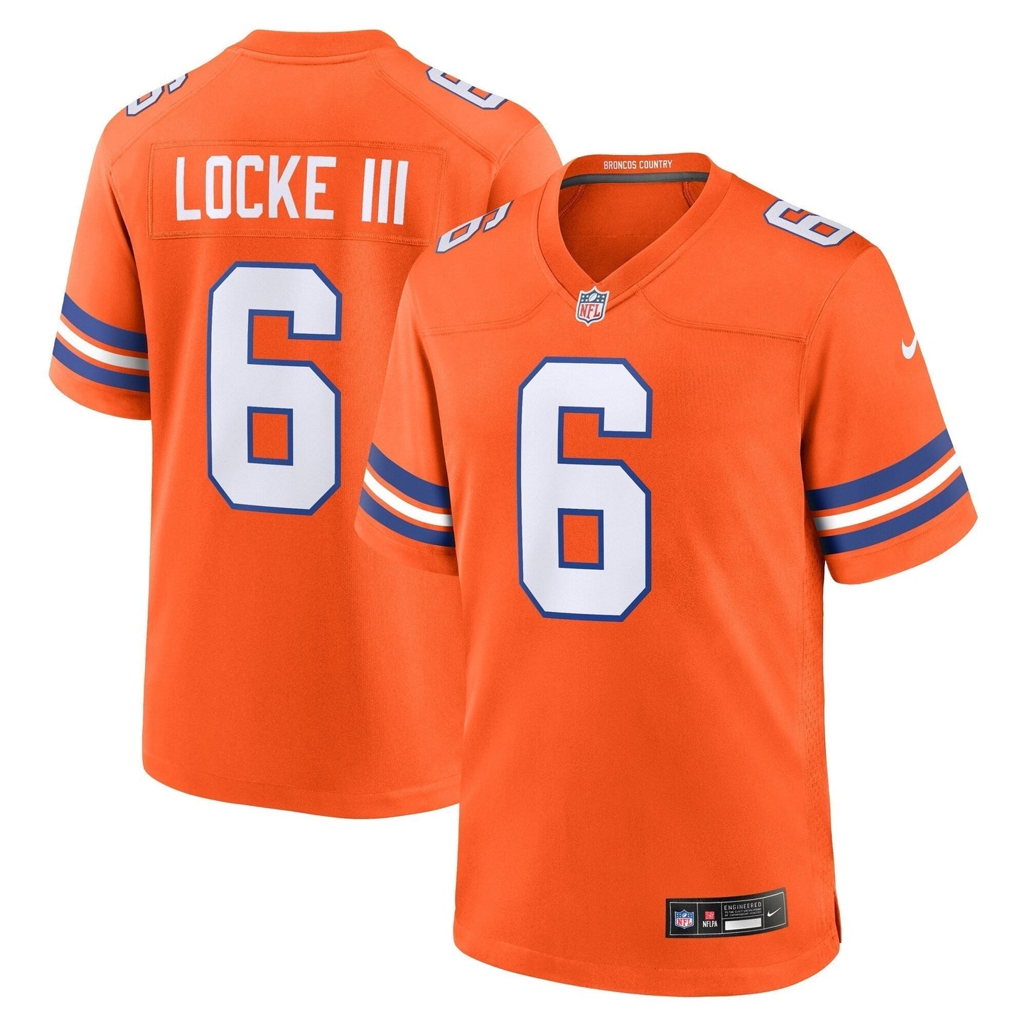 P.J. Locke III Denver Broncos Mile High Collection 1977 Throwback Game Jersey - Orange football jersey product view 1