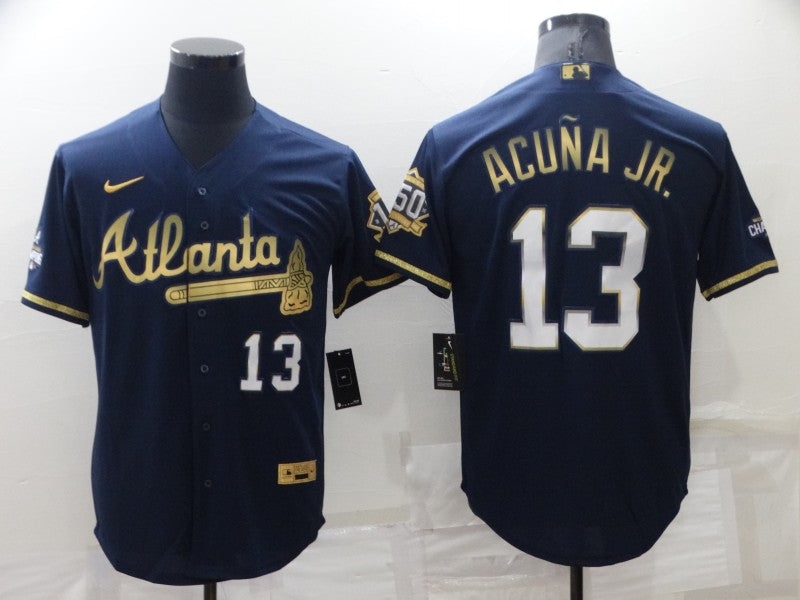 Men's Atlanta Braves Ronald Acuna Jr. Navy Fashion Stitched Jersey baseball jersey product view 1