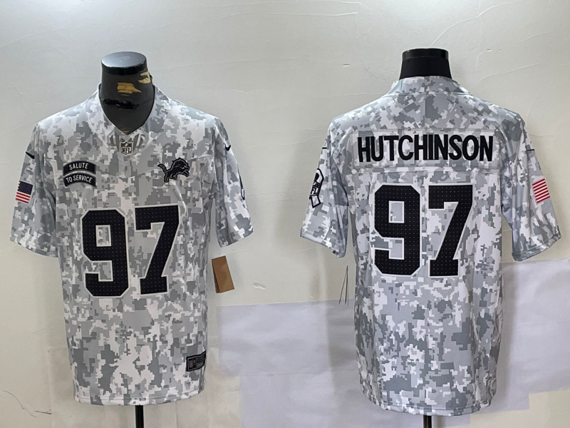 Men's Detroit Lions Aidan Hutchinson #97 Arctic Camo 2024 Salute to Service Limited Jersey1 football jersey product view 1