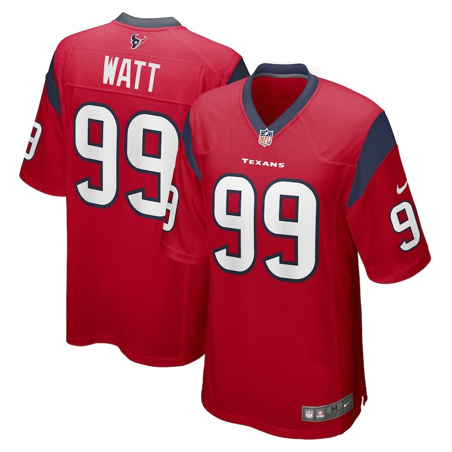 J.J. Watt 99 Houston Texans Men Retired Alternate Game Jersey - Red football jersey product view 1