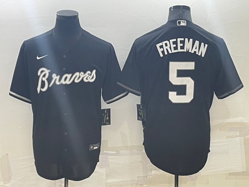 Men's Atlanta Braves Freedie Freeman #5 Black Replica Baseball Jersey baseball jersey product view 1