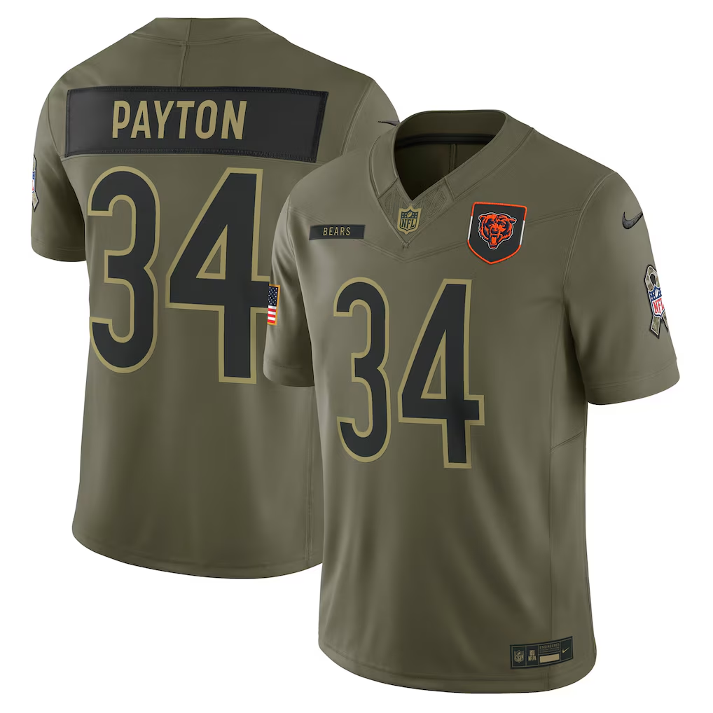 Men's Chicago Bears Walter Payton Olive 2025 Salute to Service Retired Limited Jersey football jersey product view 1