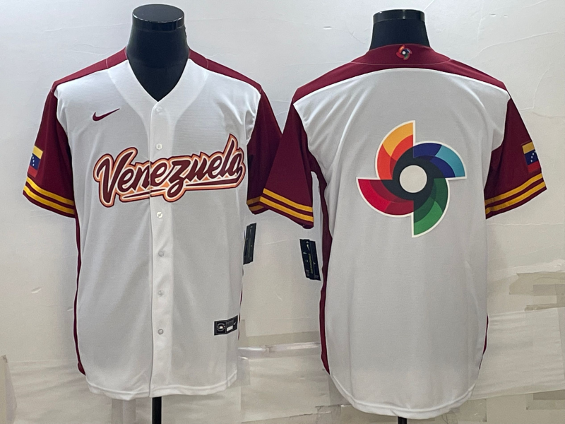 Men's 2023 World Baseball Classic Venezuela White Jersey baseball jersey product view 1