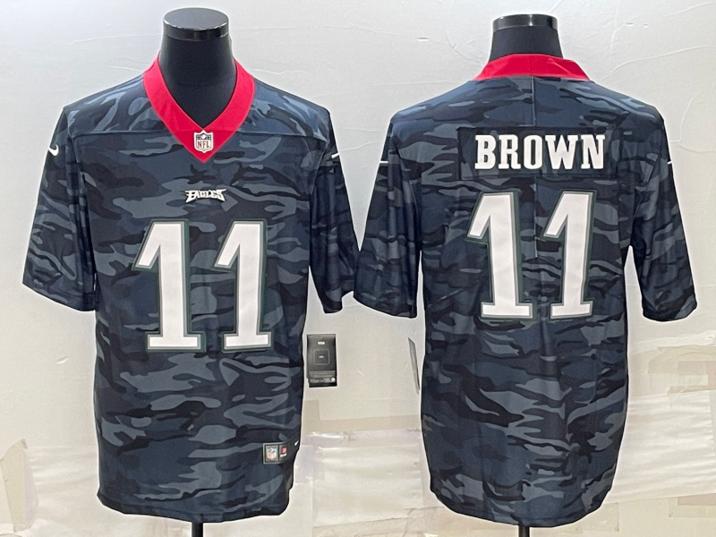 Men's Philadelphia Eagles A.J. Brown #11 Grey Camouflage Game Jersey1 football jersey product view 1