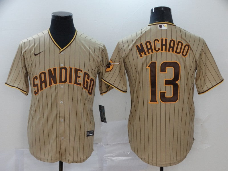 Men's San Diego Padres #13 Manny Machado Khaki Stitched Jersey1 baseball jersey product view 1