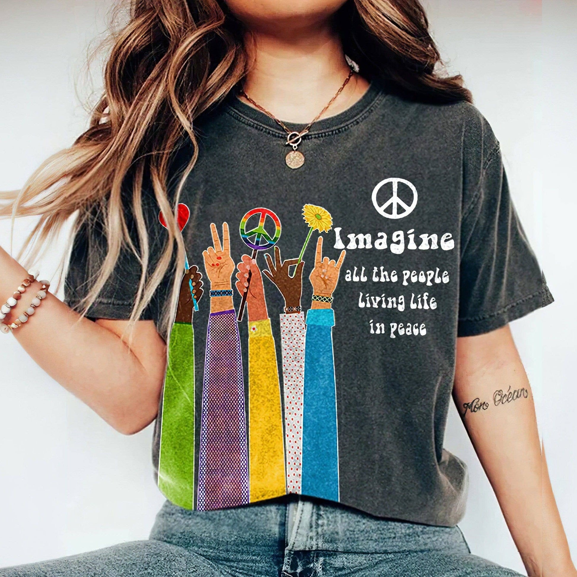 Peaceful Living Life in Peace Beatles John Lennon Tee Unisex T-shirt, Sweatshirt, Hoodie, Long Sleeve Tee - T-Shirt, Sweatshirt, Hoodie