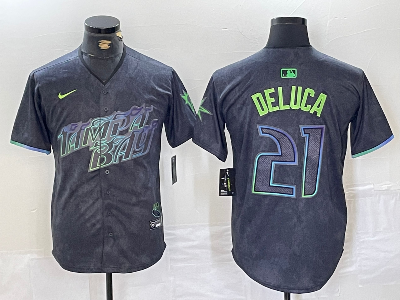 Men's Tampa Bay Rays Jonny DeLuca Charcoal 2024 City Connect Limited Player Jersey baseball jersey product view 1