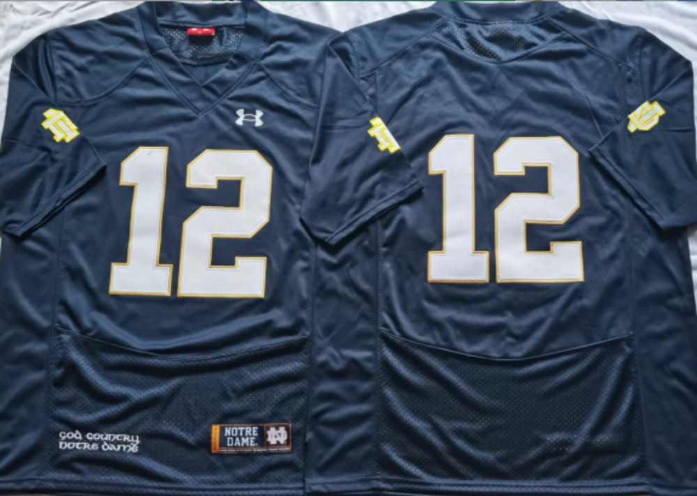 Men's Notre Dame Fighting Irish Ricky Watters #12 Navy Player Game Jersey sports jersey product view 1