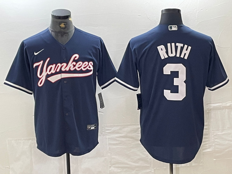 Men's New York Yankees Babe Ruth #3 Navy Limited Player Jersey baseball jersey product view 1