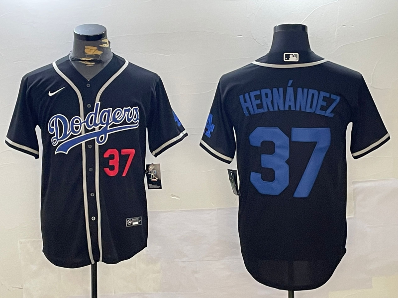 Men's Los Angeles Dodgers Teoscar Hernandez #37 Black Game Player Jersey baseball jersey product view 1