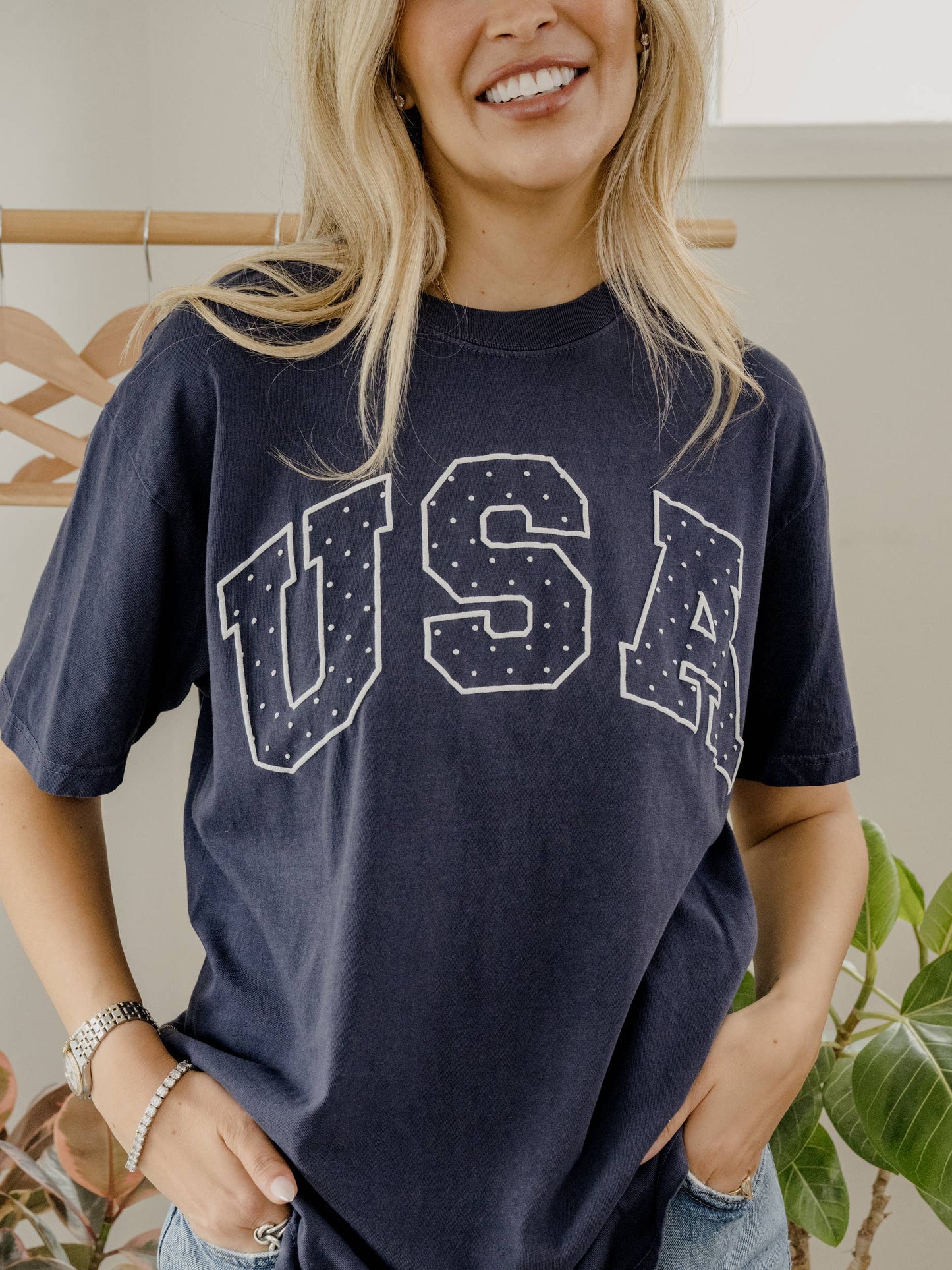4th of July America USA Polka Dot Puff Ink Navy Cc Tee Unisex T-shirt, Sweatshirt, Hoodie, Long Sleeve Tee - T-Shirt, Sweatshirt, Hoodie