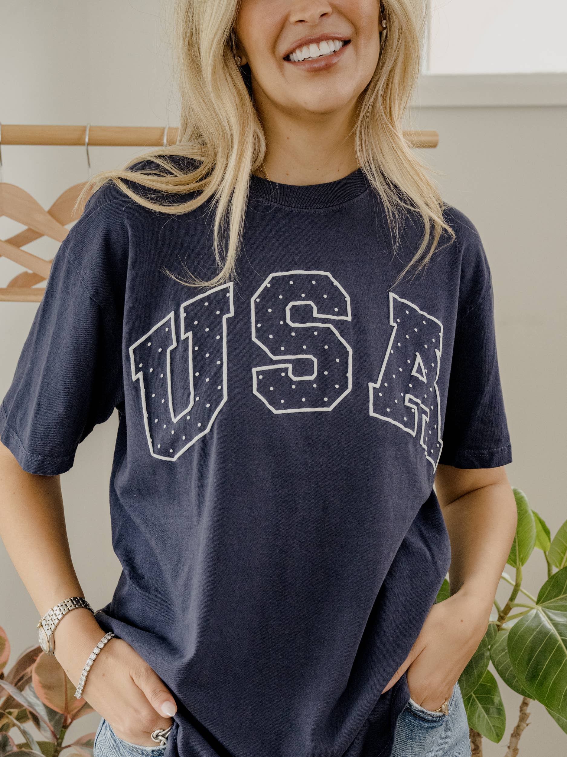4th of July America USA Polka Dot Puff Ink Navy Cc Tee Unisex T-shirt, Sweatshirt, Hoodie, Long Sleeve Tee - T-Shirt, Sweatshirt, Hoodie
