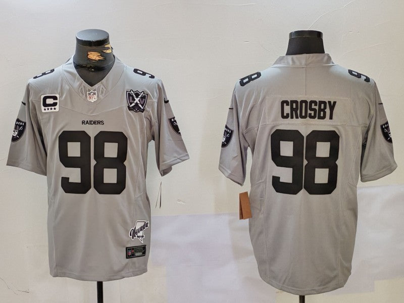 Men's Las Vegas Raiders Maxx Crosby #98 Gray 2024 Vapor Limited Jersey1 football jersey product view 1