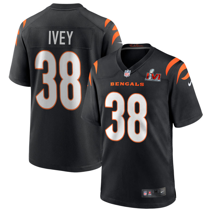 DJ Ivey Cincinnati Bengals Super Bowl LVI Game Jersey - Black football jersey product view 1
