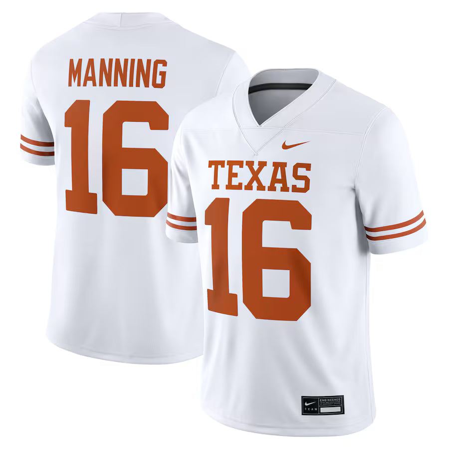 Arch Manning Texas Longhorns Jersey - White sports jersey product view 1