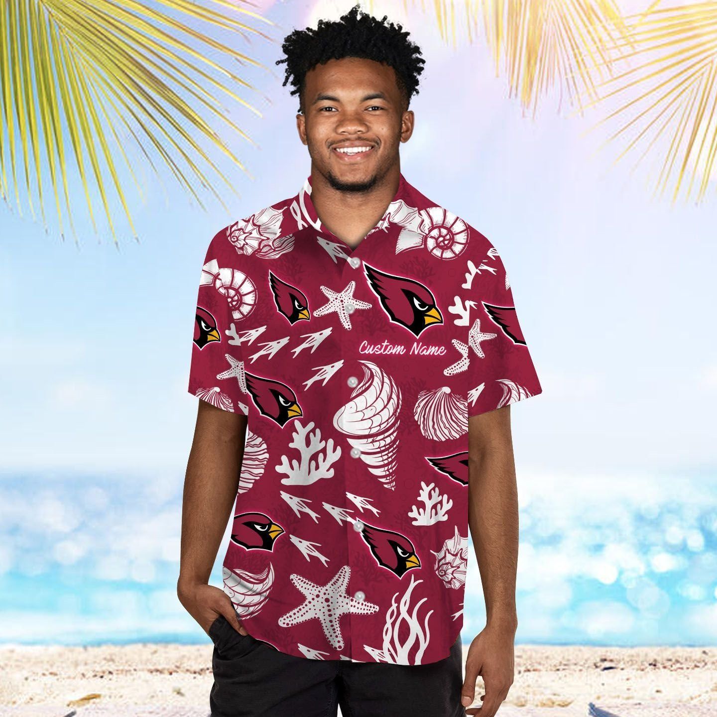 Arizona Cardinals Name Personalized Short Sleeve Button Up Tropical Hawaiian Shirt Unisex T-shirt, Sweatshirt, Hoodie, Long Sleeve Tee - T-Shirt, Sweatshirt, Hoodie