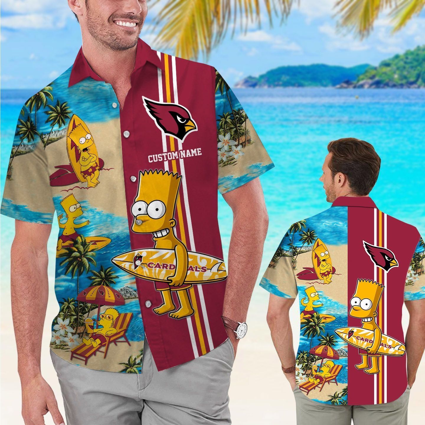 Arizona Cardinals Simpsons Name Personalized Short Sleeve Tropical Hawaiian Shirt Unisex T-shirt, Sweatshirt, Hoodie, Long Sleeve Tee - T-Shirt, Sweatshirt, Hoodie