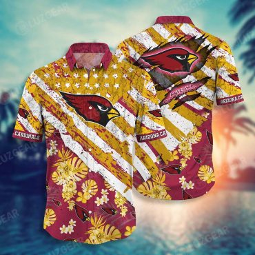 Arizona Cardinals Tropical Stripes Hawaiian Shirt Unisex T-shirt, Sweatshirt, Hoodie, Long Sleeve Tee - T-Shirt, Sweatshirt, Hoodie
