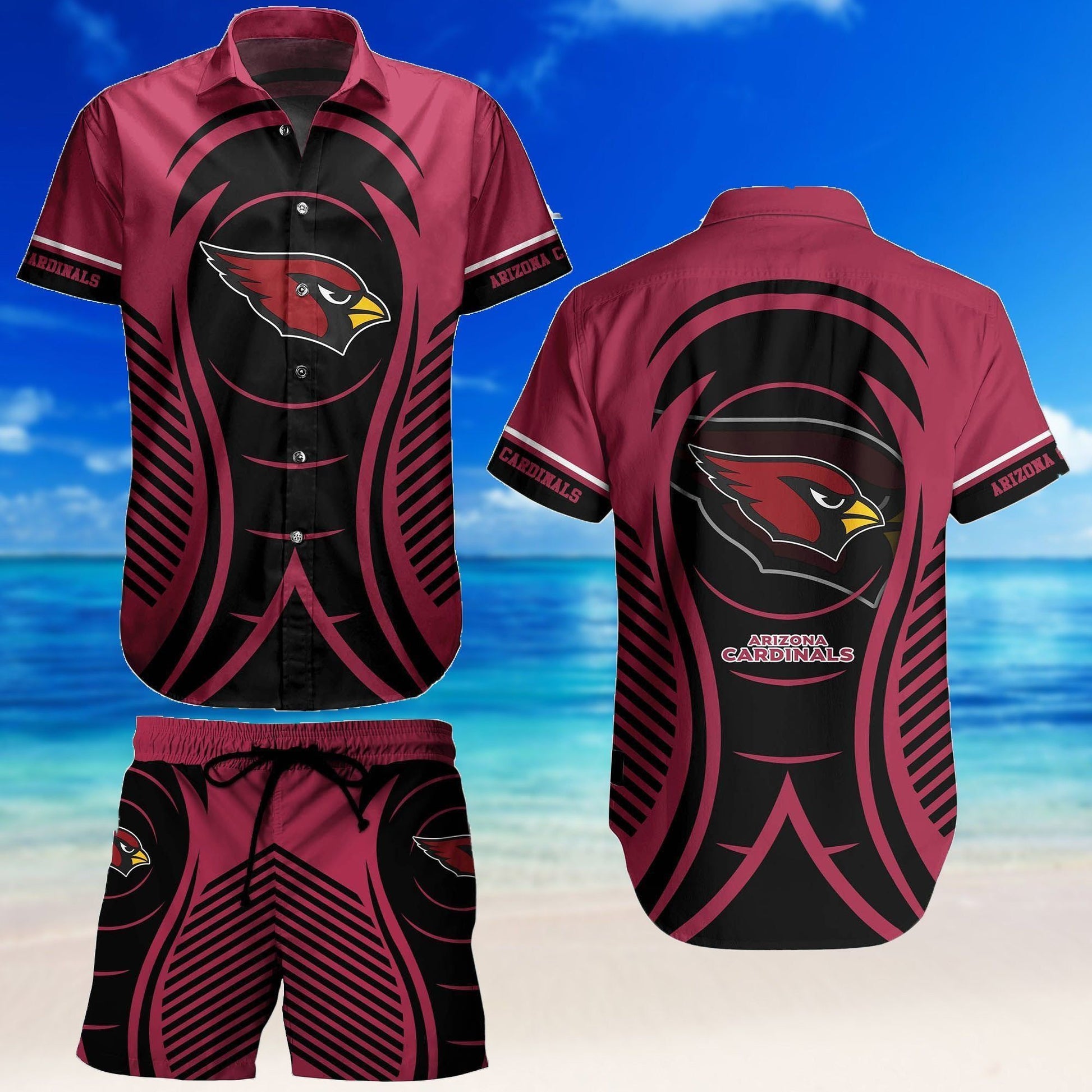 Arizona Cardinals Tropical Style Hawaiian Shirt Short Combo Set Unisex T-shirt, Sweatshirt, Hoodie, Long Sleeve Tee - T-Shirt, Sweatshirt, Hoodie