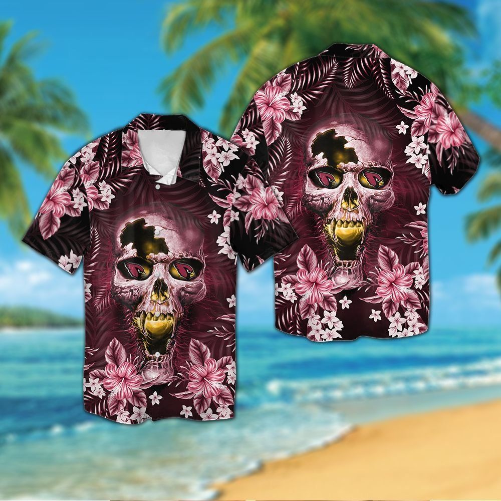 Arizona Cardinalsskull Short Sleeve Button Up Tropical Hawaiian Shirt VER01 Unisex T-shirt, Sweatshirt, Hoodie, Long Sleeve Tee - T-Shirt, Sweatshirt, Hoodie