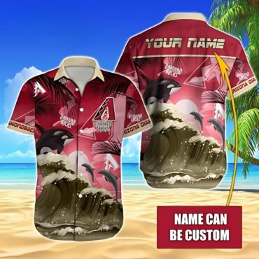 Arizona Diamondbacks Dolphins Ocean Waves Hawaiian Shirt Unisex T-shirt, Sweatshirt, Hoodie, Long Sleeve Tee - T-Shirt, Sweatshirt, Hoodie