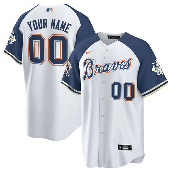 Custom Atlanta Braves Peaches n Cream Alternate Jersey - Navy baseball jersey product view 1