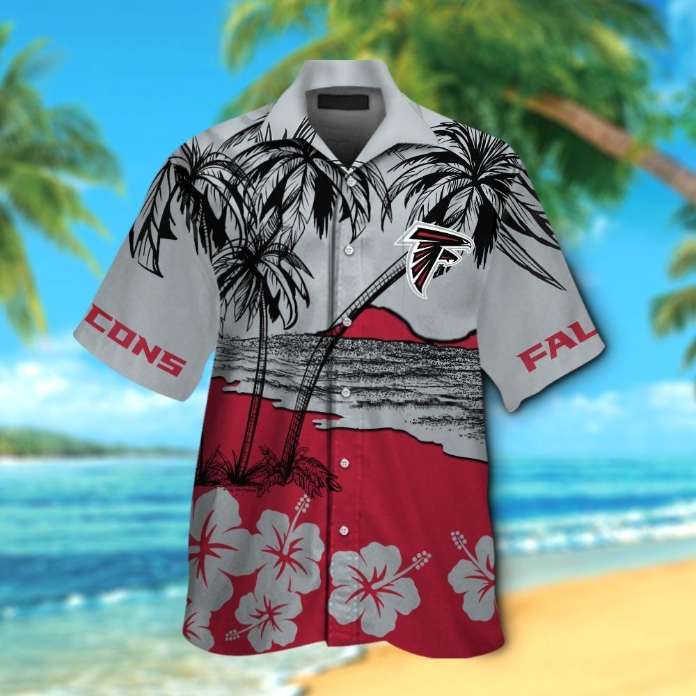 Atlanta Falcons Button Up Hawaiian Short Sleeve Tropical Shirt Unisex T-shirt, Sweatshirt, Hoodie, Long Sleeve Tee - T-Shirt, Sweatshirt, Hoodie