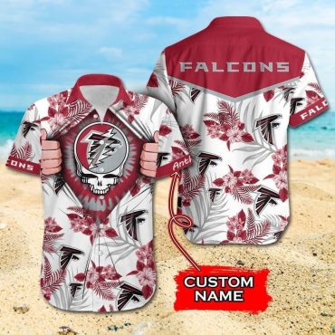 Atlanta Falcons Floral Skull Custom Hawaiian Shirt Unisex T-shirt, Sweatshirt, Hoodie, Long Sleeve Tee - T-Shirt, Sweatshirt, Hoodie