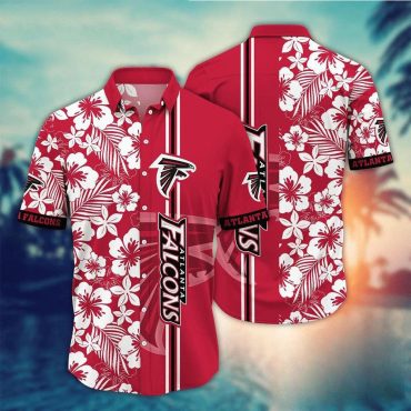 Atlanta Falcons Hibiscus Stripes Hawaiian Shirt Unisex T-shirt, Sweatshirt, Hoodie, Long Sleeve Tee - T-Shirt, Sweatshirt, Hoodie