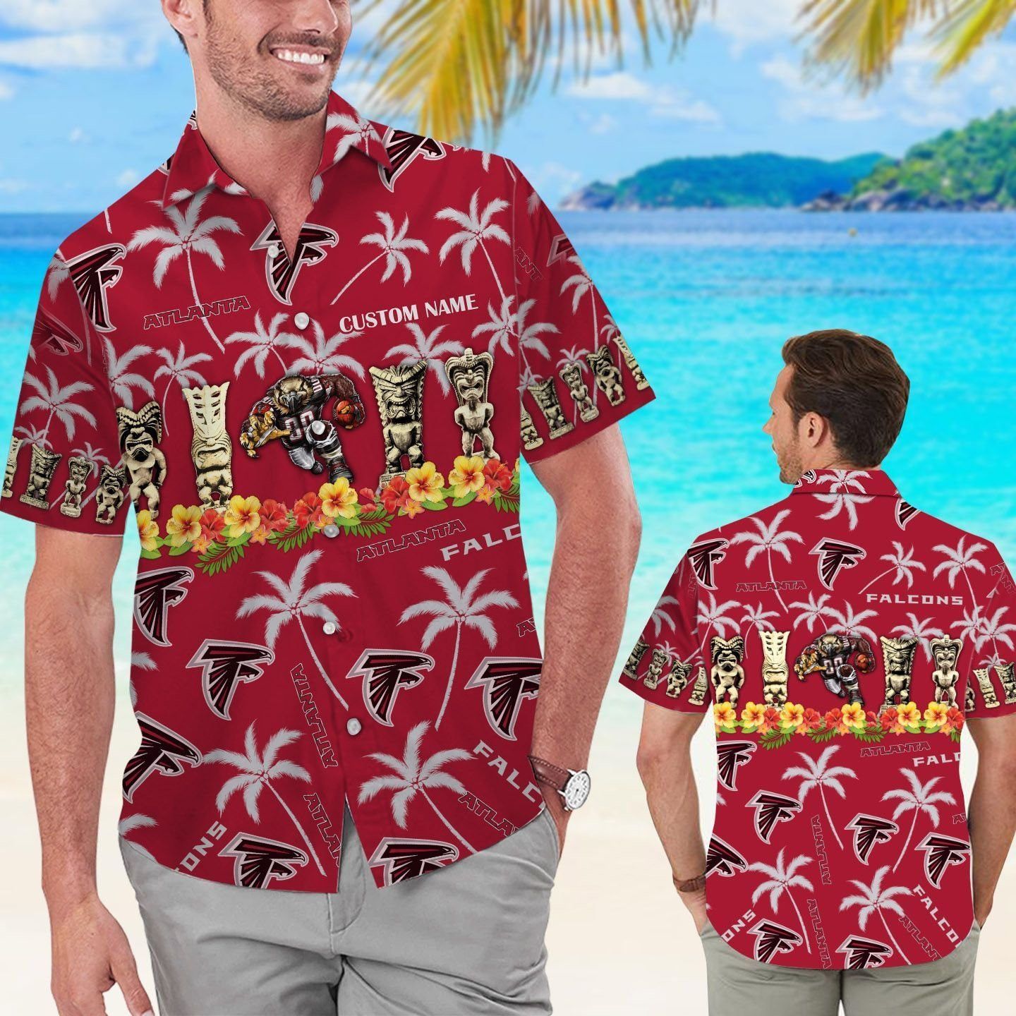 Atlanta Falcons Name Personalized Short Sleeve Button Up Tropical Hawaiian Shirt Unisex T-shirt, Sweatshirt, Hoodie, Long Sleeve Tee - T-Shirt, Sweatshirt, Hoodie